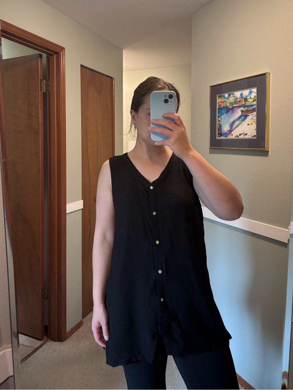 Fresh Produce Women's Size MEDIUM Button Up Sleeveless Blouse "Nikki" Black‎